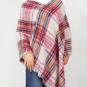 LIB One Size Fits Most Lightweight Acrylic Plaid Poncho